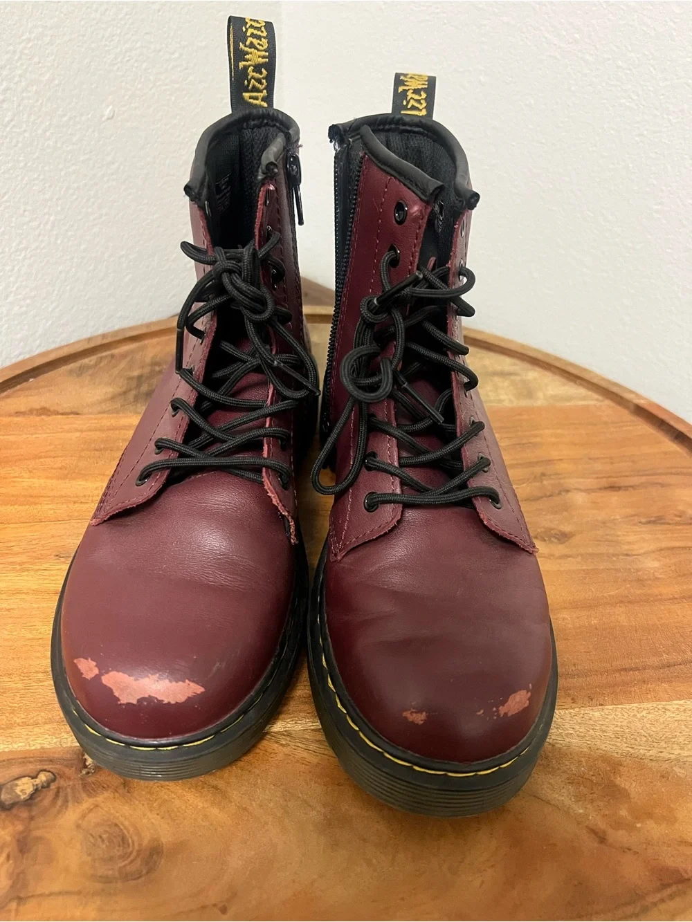 Dr. Martens Burgundy Leather Lace-Up Boots with Black Laces